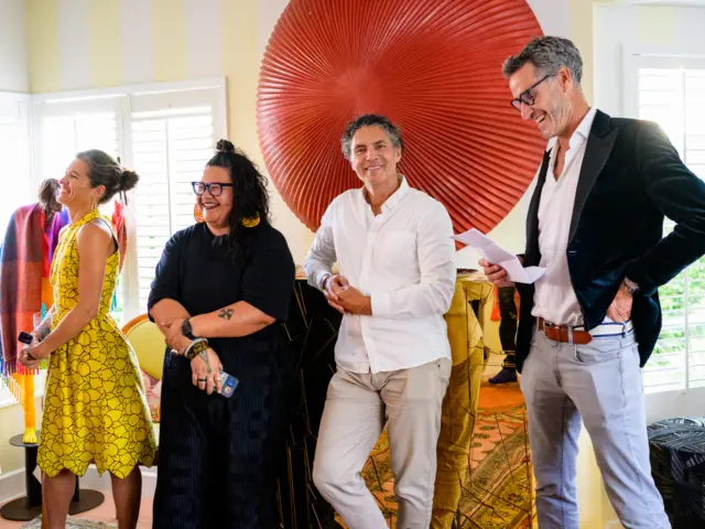 Arts Foundation Te Tumu Toi Co-Chair Chelsea Winstanley, Arts Foundation Te Tumu Toi Kaiwhakahaere Jessica Palalagi, 2021 Laureate Brett Graham and Arts Foundation Te Tumu Toi Co-Chair Hamish Edgar